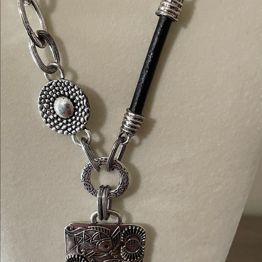 Artisan Silver Statement Necklace with Black Accents - Picture 6 of 8